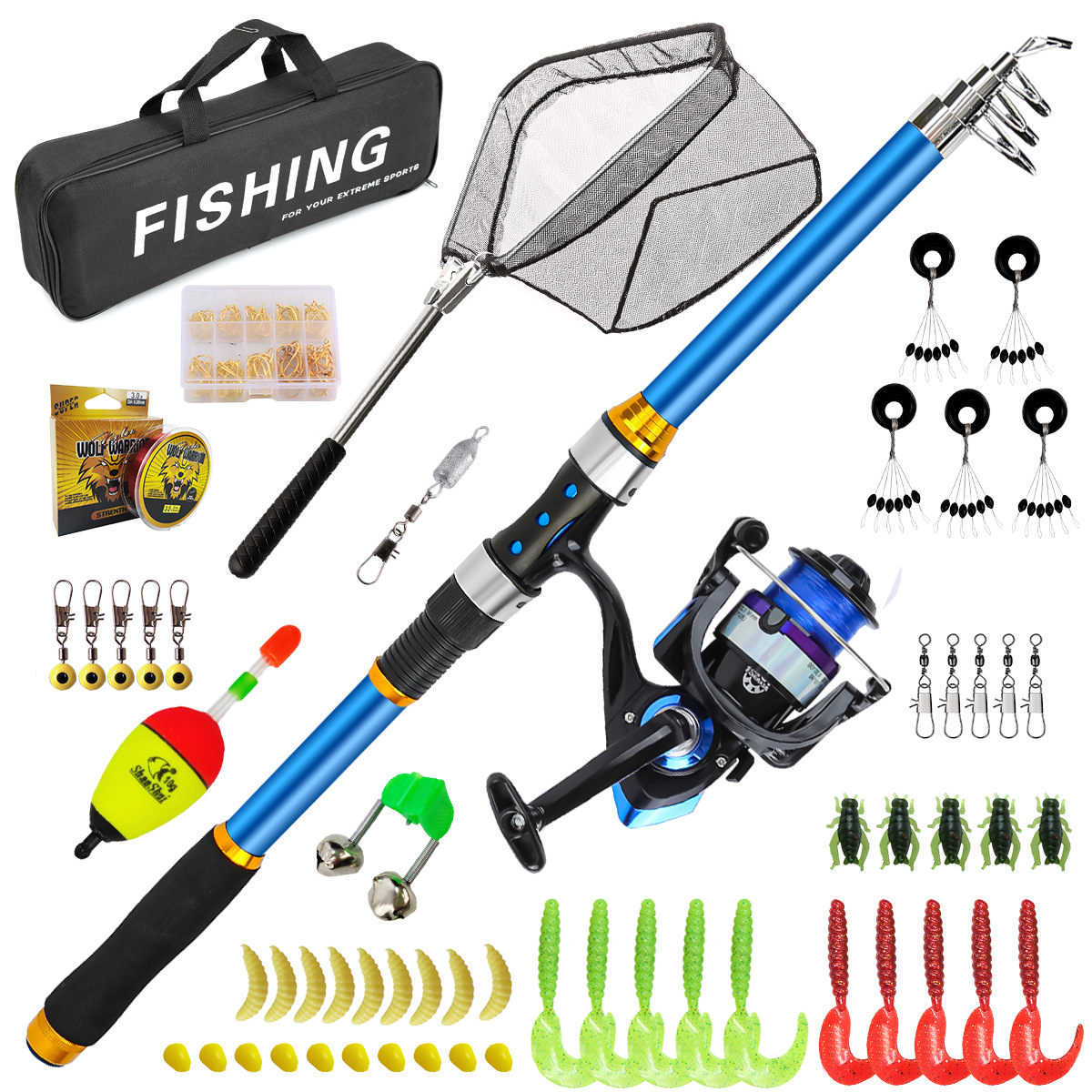 Freshwater Line - 2,1–3,6 m Teleskop-Angelruten-Set aus Glasfaser mit